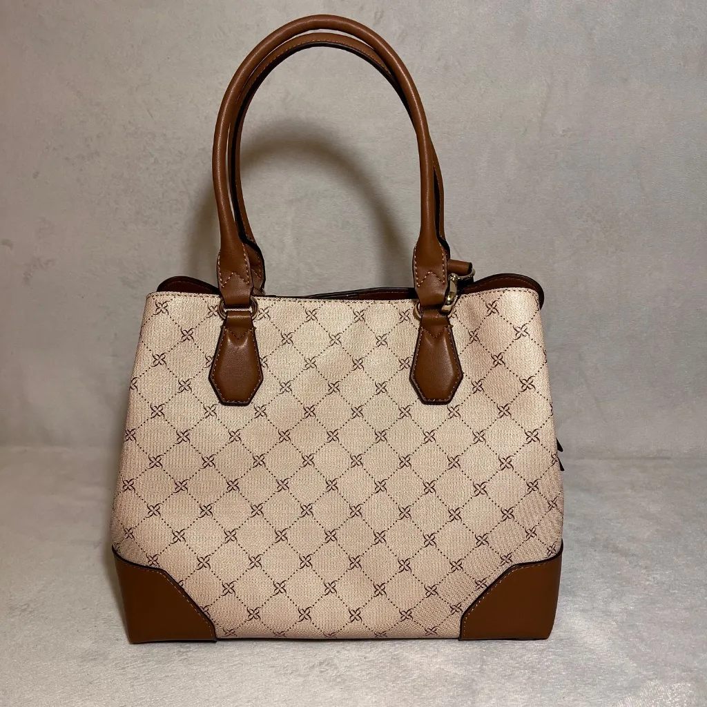 Nine West Women's Brooklyn Jet Set Carryall Beige Brown Satchel Crossbody Bag - Image 3