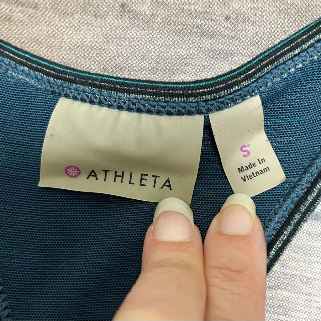 Athleta Teal Grey Black Stripe Metallic Ruched Racerback Shelf Bra Tank Small - Image 12