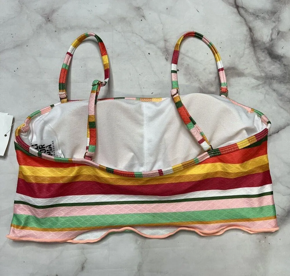 CALIFORNIA SUNSHINE Juniors Multi Color Stripe Bandeau Swimsuit Top M New - Image 4