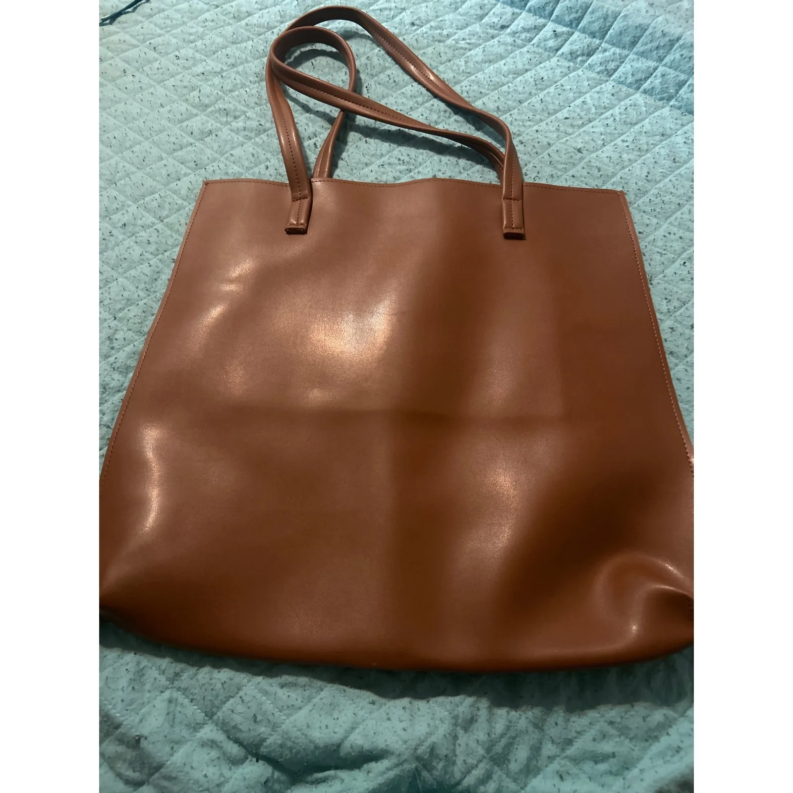 Brown Leather Tote Bag Large Work Office Minimalist‎ Handbag Shoulder Bag - Image 2