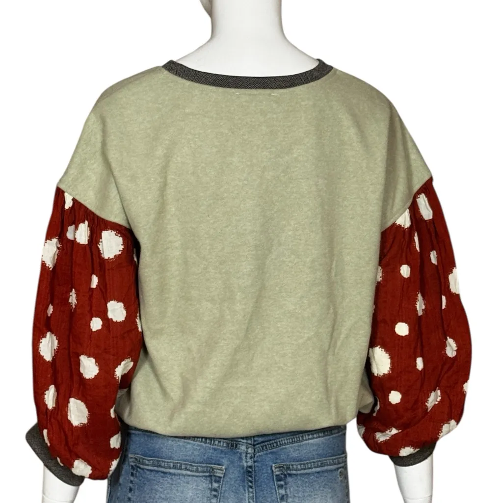 THML Cream and Red Polka Dot Sleeve Sweatshirt Size XSMALL - Image 2