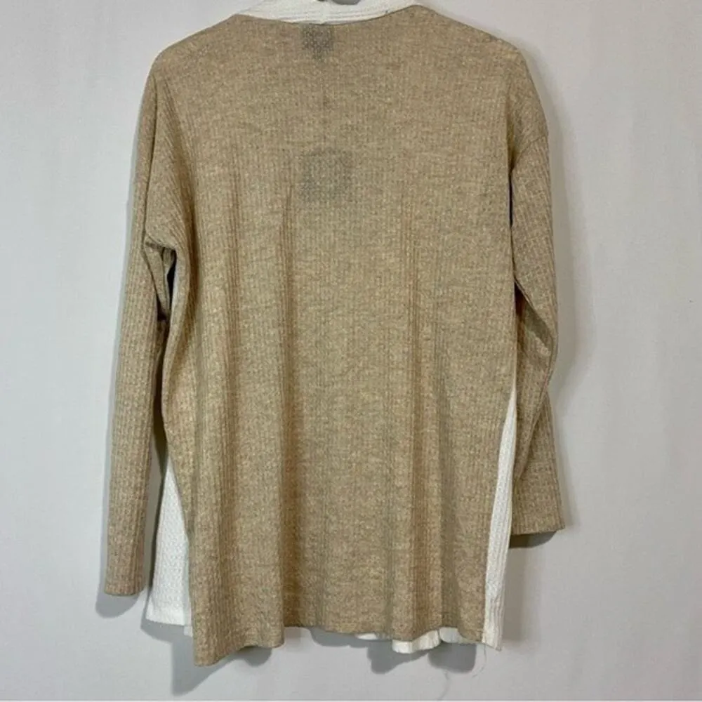 Bobeau Women’s Open Front Two Tone Cardigan Ivory & Oatmeal Size Medium NWT - Image 7
