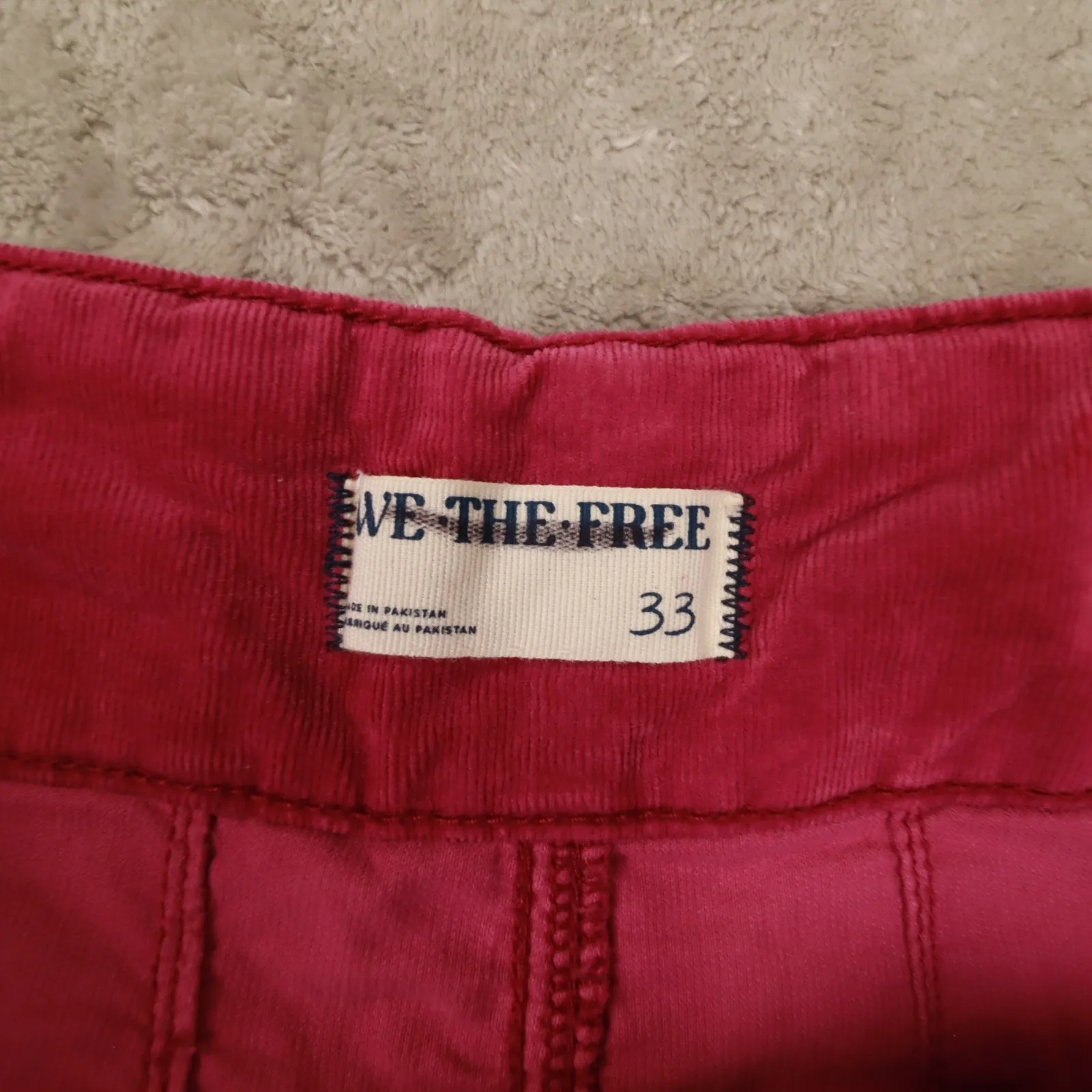 Free People We The Free Jayde Cord Flare High Rise Pants Baton Rouge Pink sz 33 - Image 3