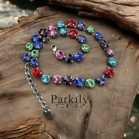 Handcrafted cup chain necklace with Swarovski crystal Silver - Image 2