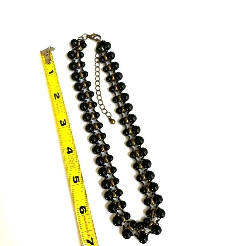 Black beaded brass tone collar necklace - Image 6