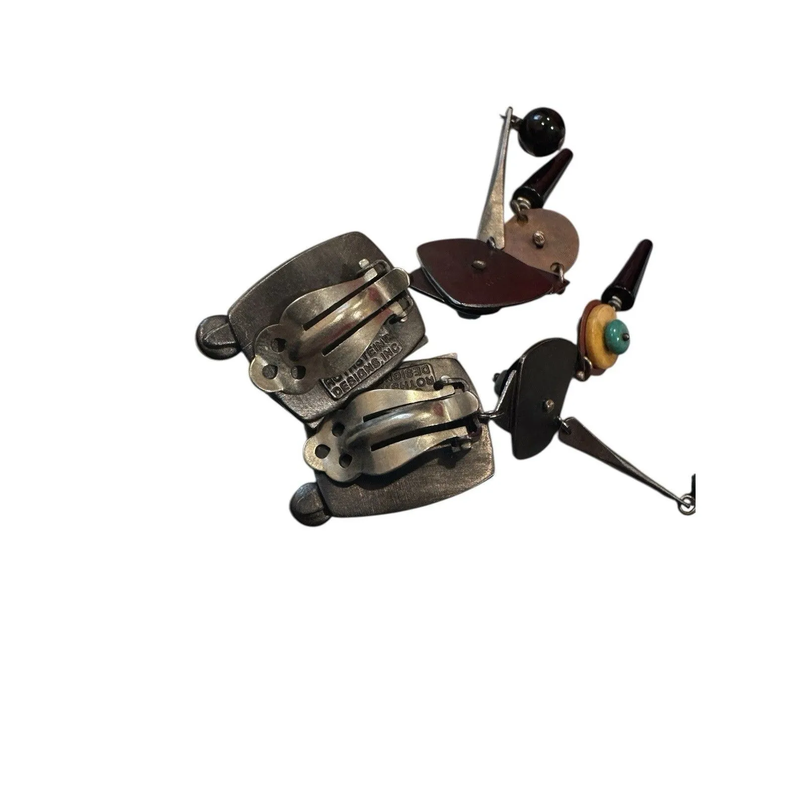 Vintage Modernist Artisan Gale Rothstein Multi Semi Precious Stone Clip Earrings - Image 7