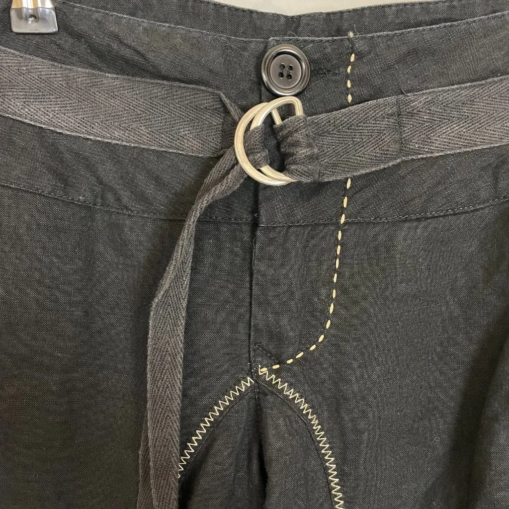 Black Pants Linen‎ Cotton Buckle Waist Size 2 Low Rise Cropped Skater Casual - Image 10