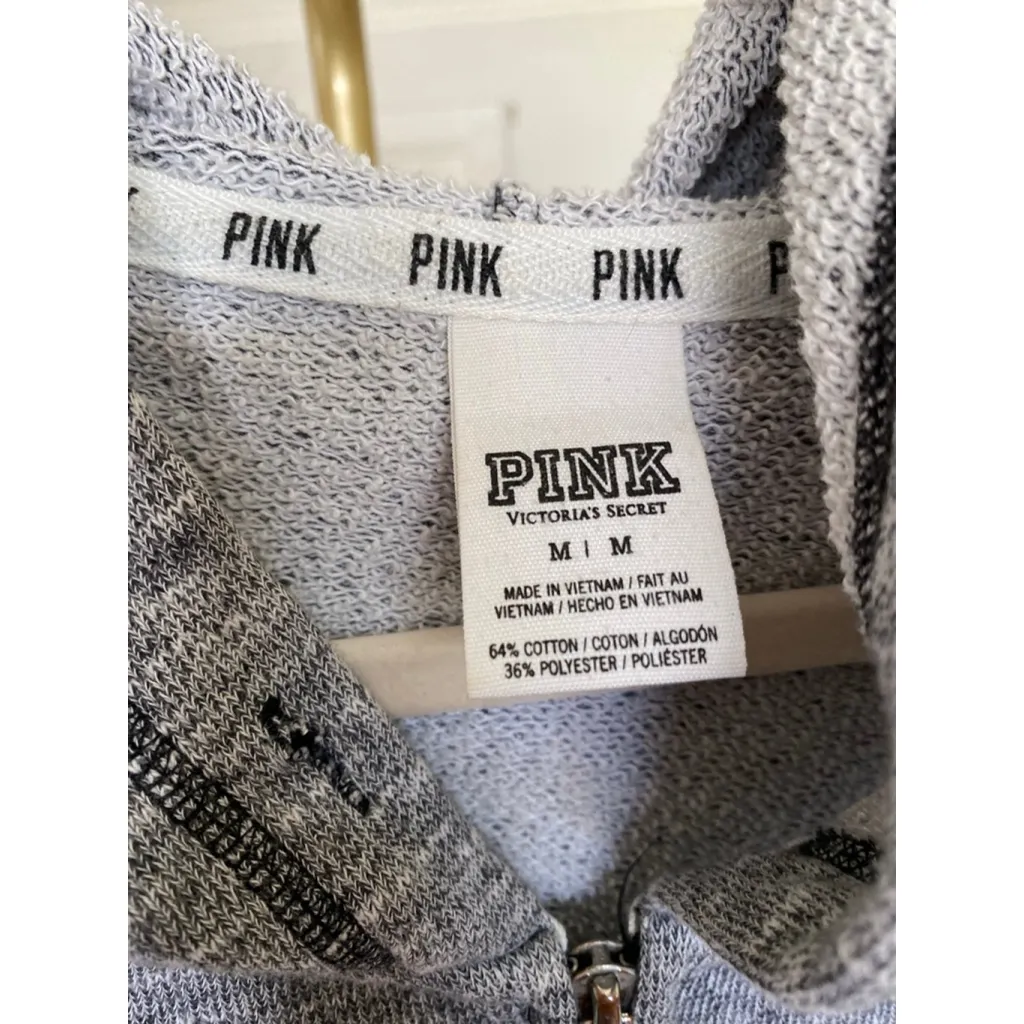 Victoria’s Secret Full Zip Hoodie Jacket Gray M PINK Y2K 90s Streetwear Sporty - Image 5