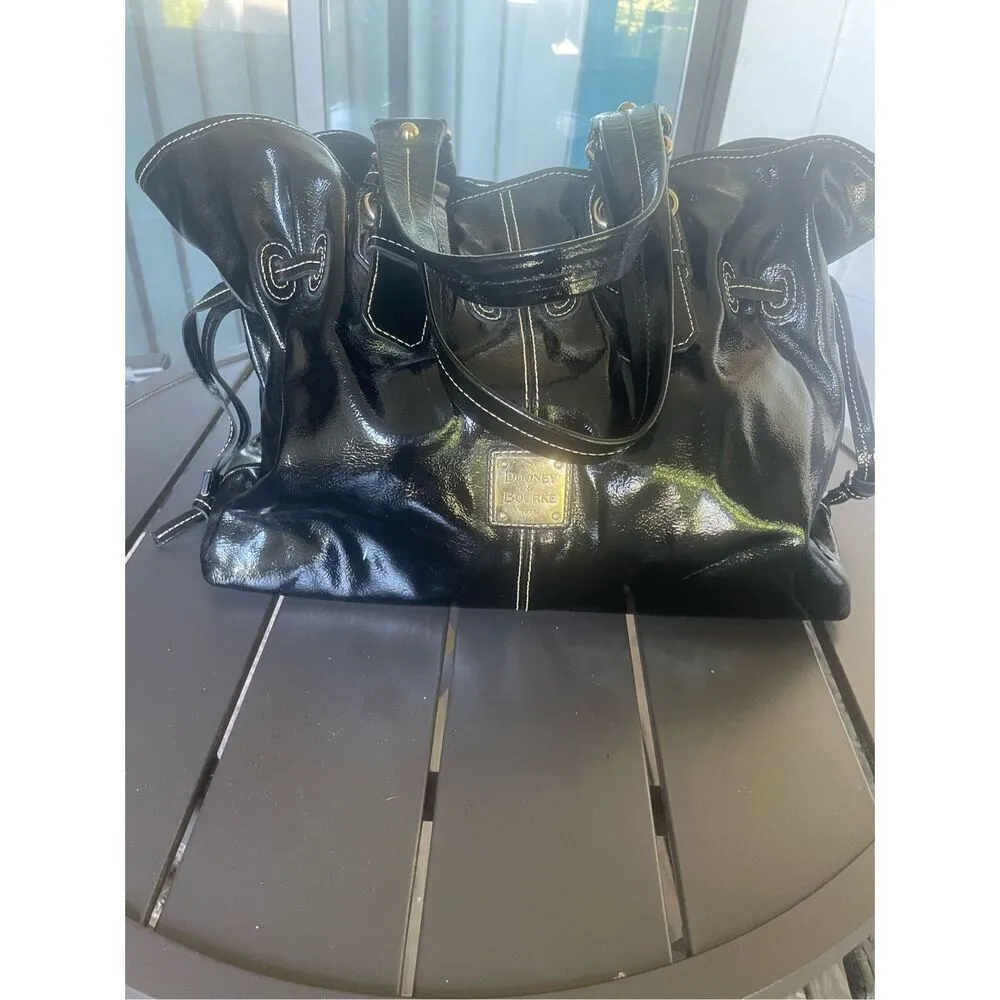Dooney & Bourke Medium Chiara Patent Leather Drawstring Satchel Bag Black - Image 10