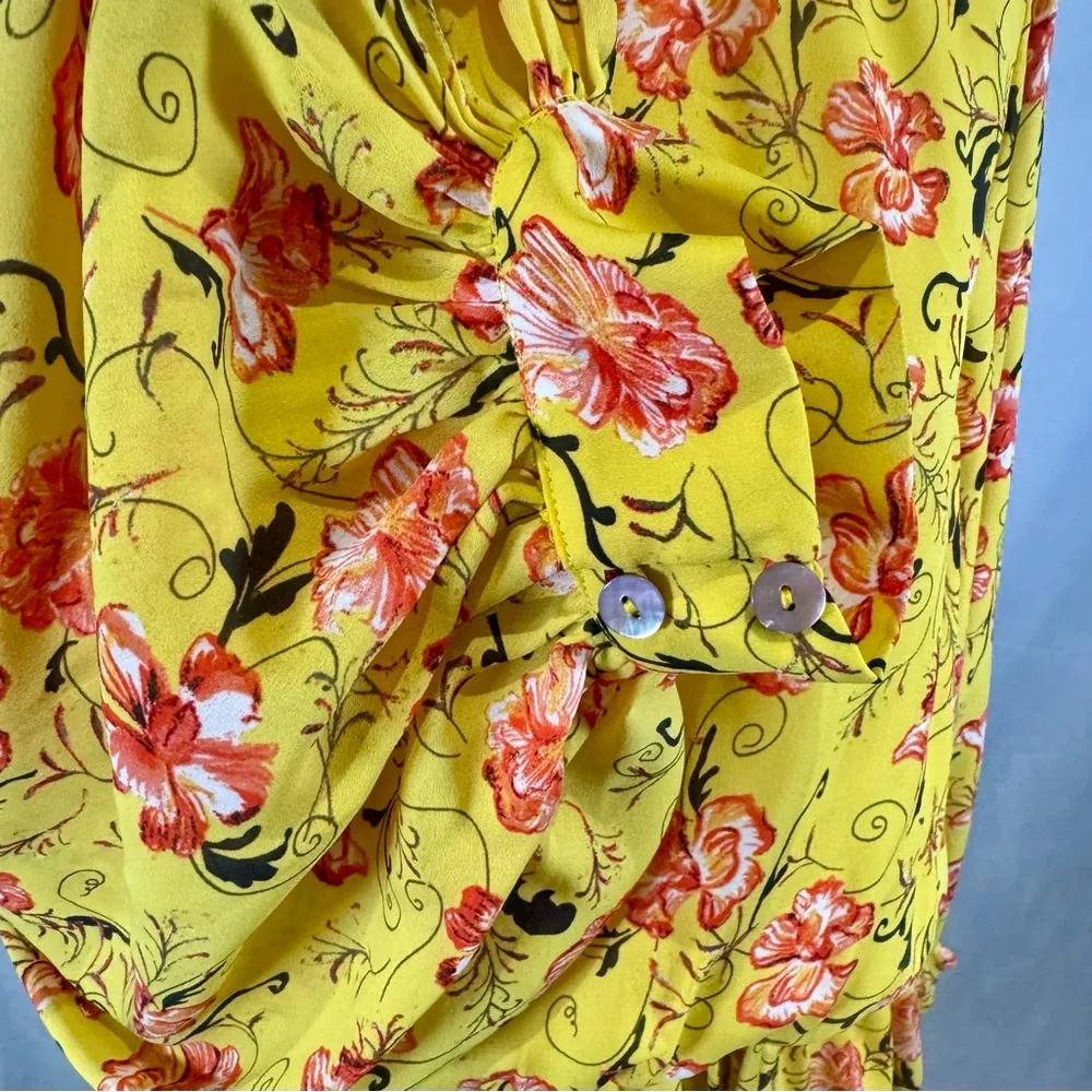 Halogen yellow garden party floral belted chiffon dress size XL - Image 4