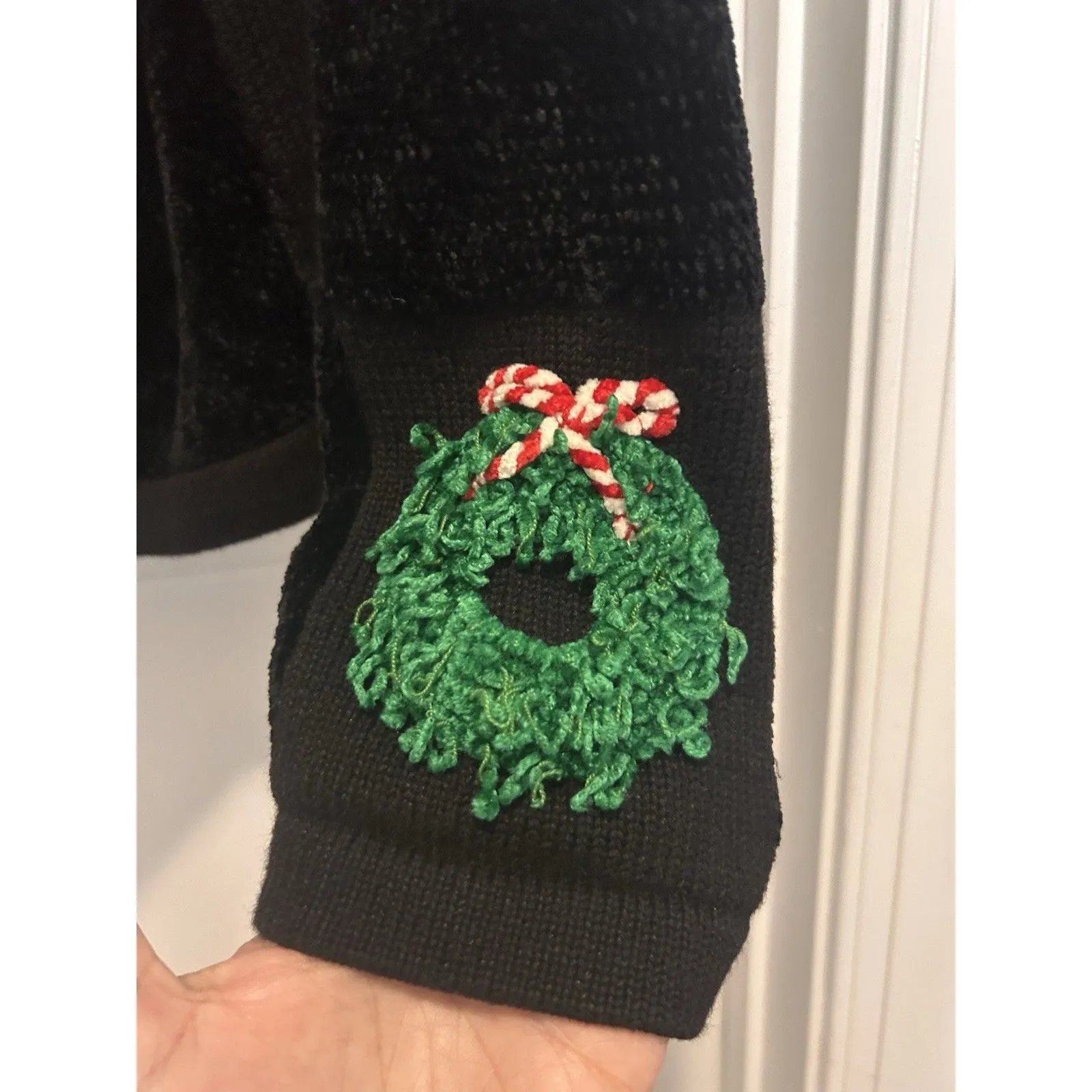 Vintage Just B Christmas Holiday Black Cardigan Sweater Women’s Medium Grandma - Image 5