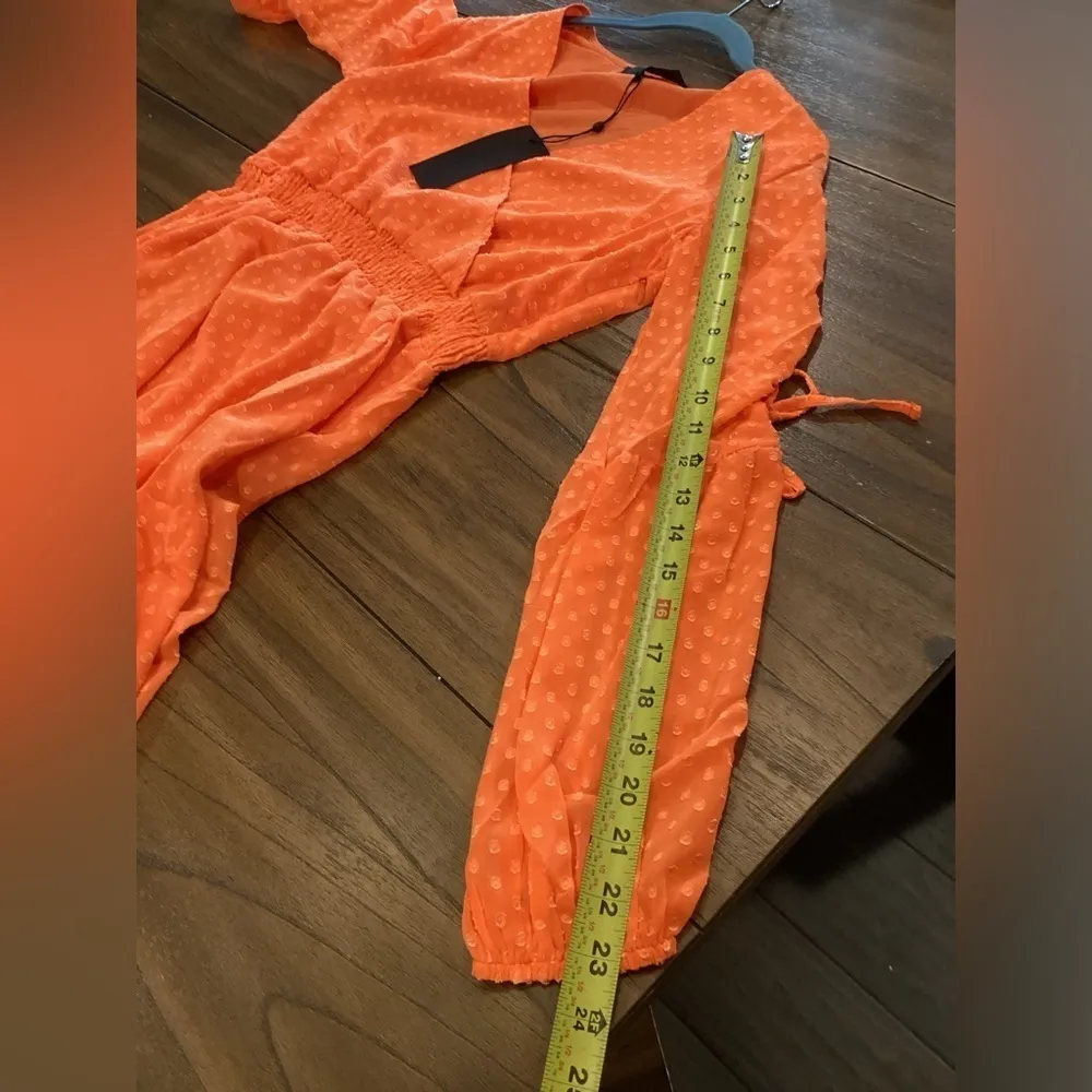 KENDALL + KYLIE Ruched Long Sleeve Orange Maxi Dress Beach Resort Cruise V Neck - Image 9