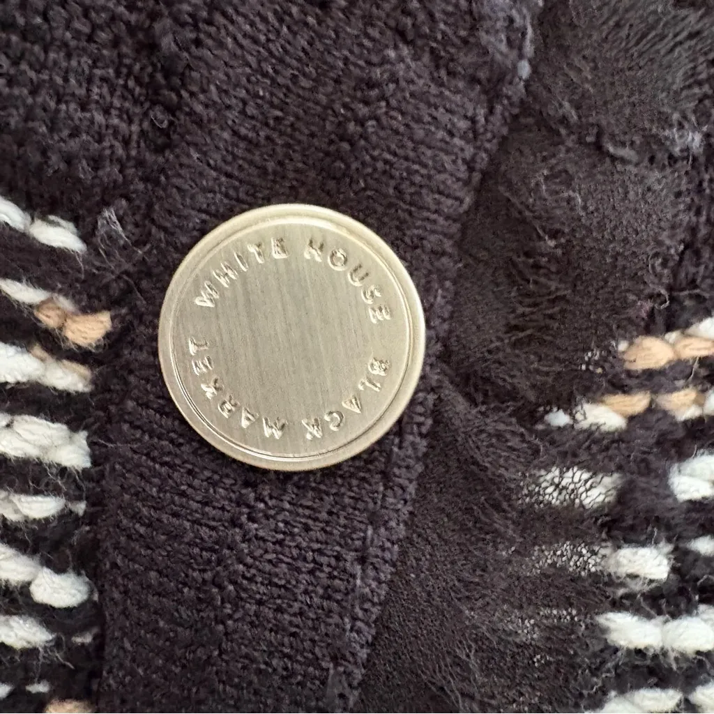 WHBM Women’s‎ S Crop Sweater Jacket Dark Coquette Tweed Black Ecru Goth Office - Image 10