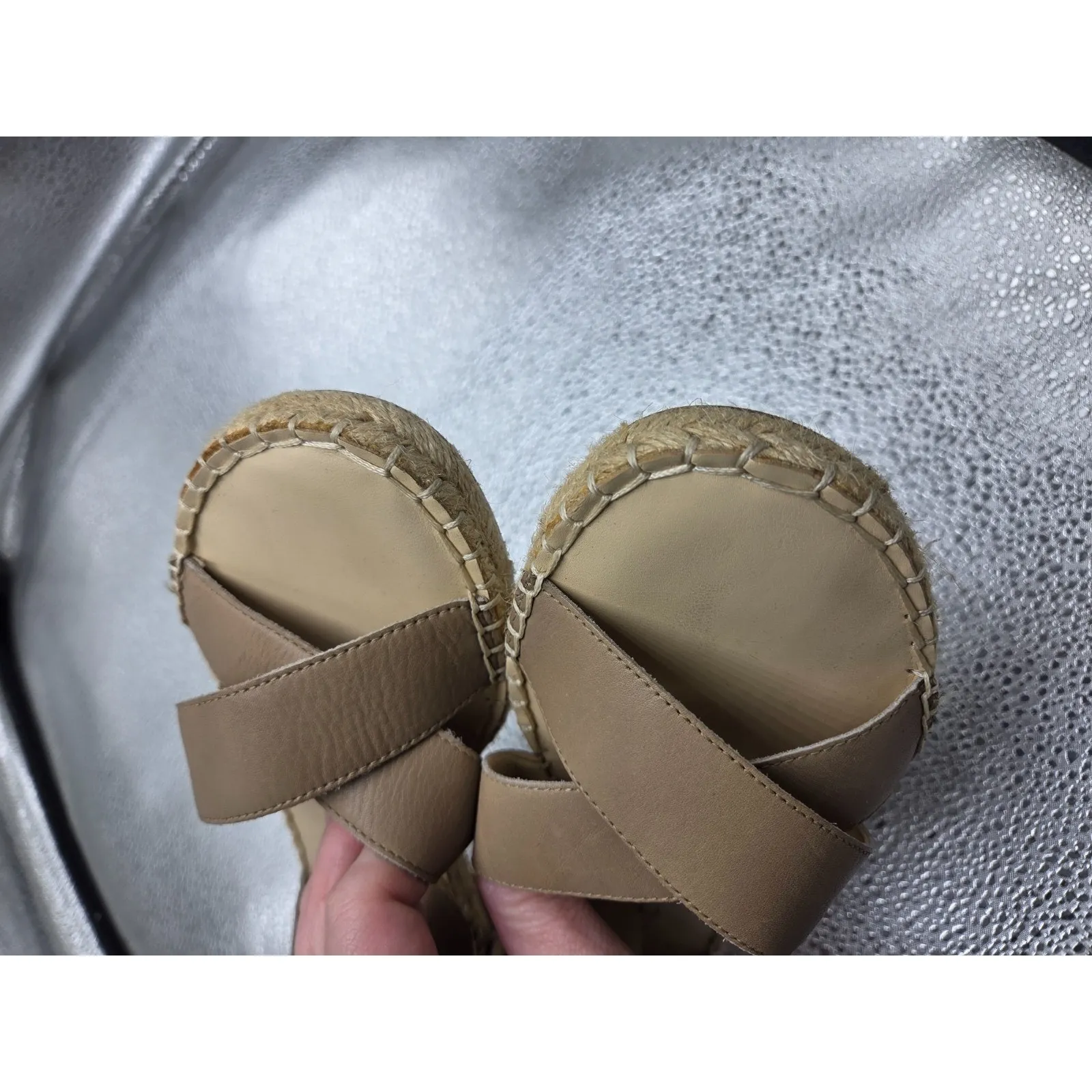 Sole Society Leather Ankle Strap Espadrille Sandals Saundra Taupe Shoes 8.5M - Image 8