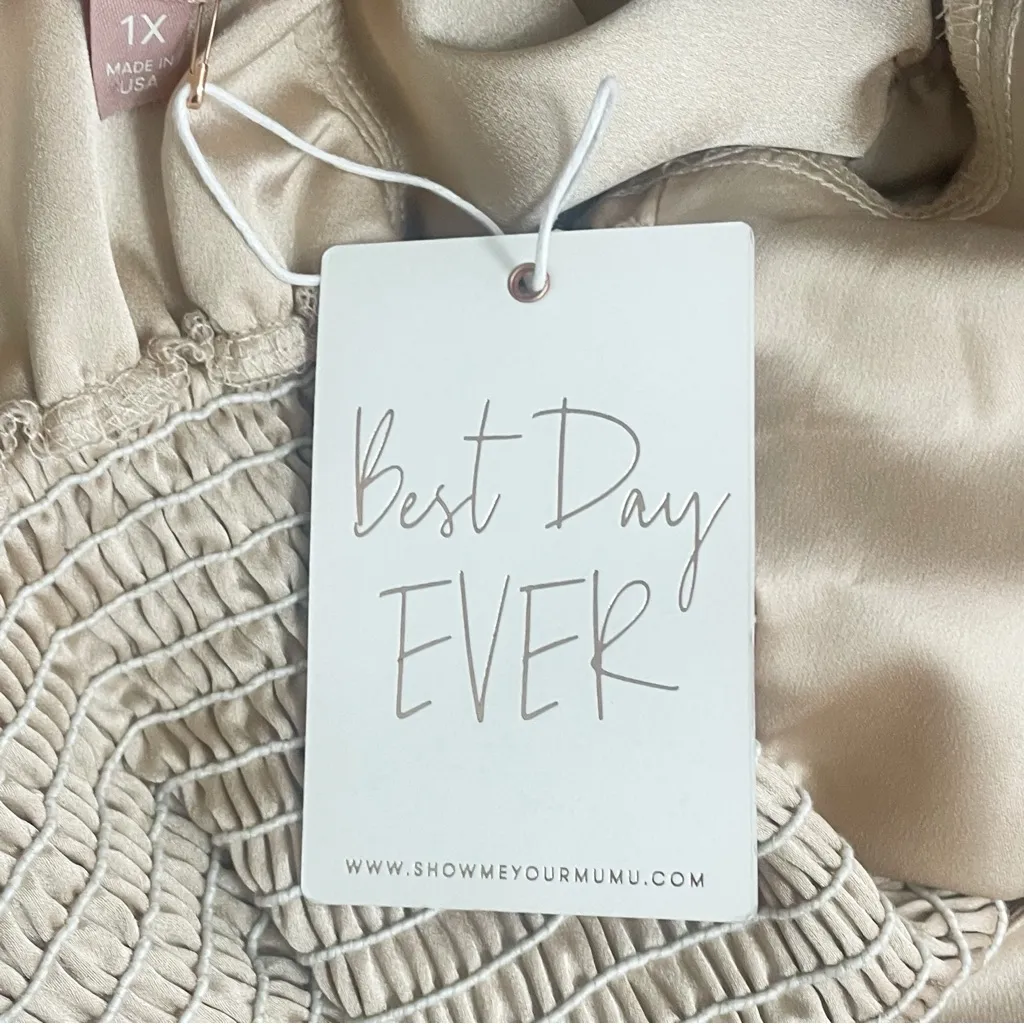 NWT Show Me Your Mumu Nora Maxi Dress Size 1X Champagne Satin Puff Sleeve Formal - Image 10