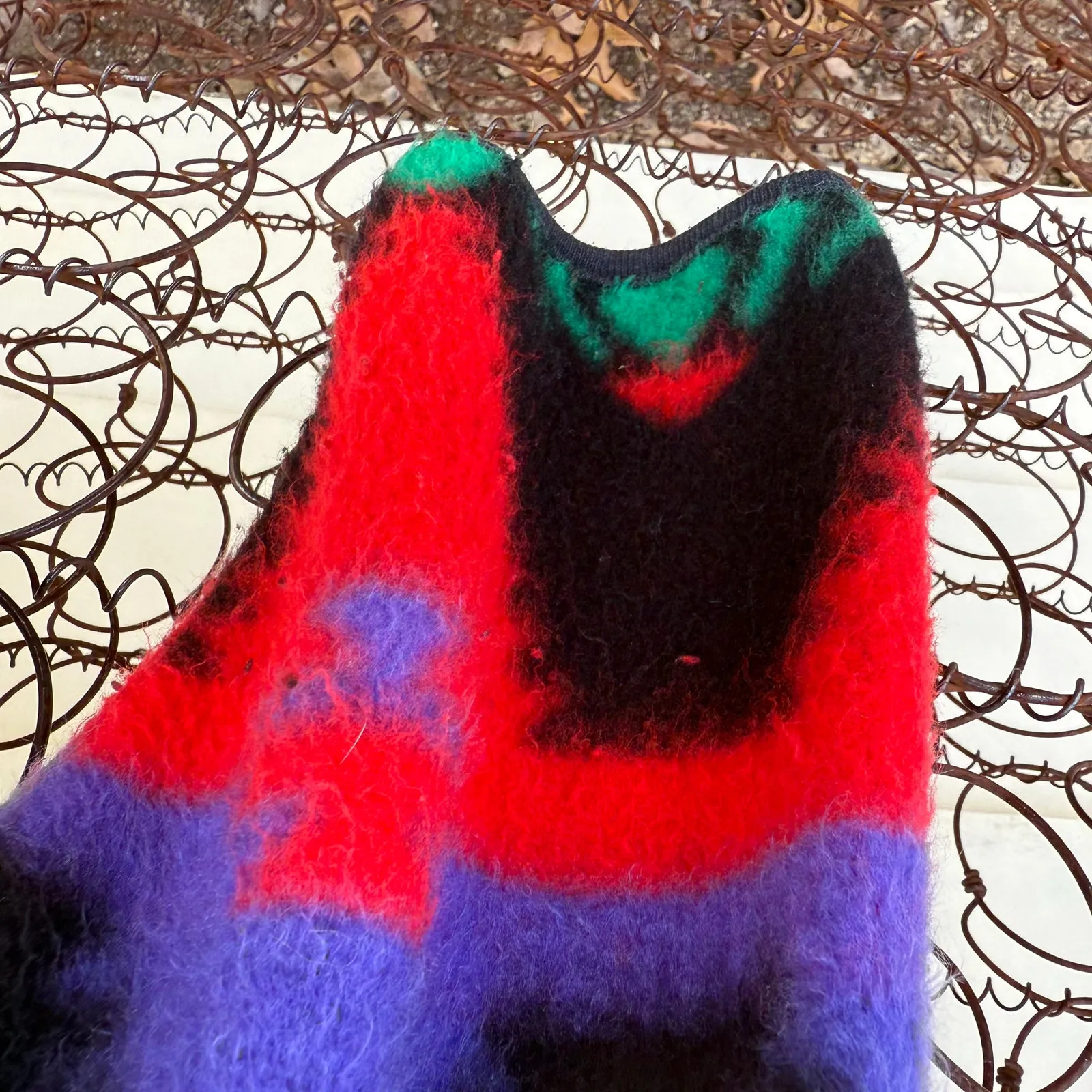 VTG 90s David Wayne Aztec Southwestern Fleece Jacket Black Vibrant Red Purple M? Size M - Image 5