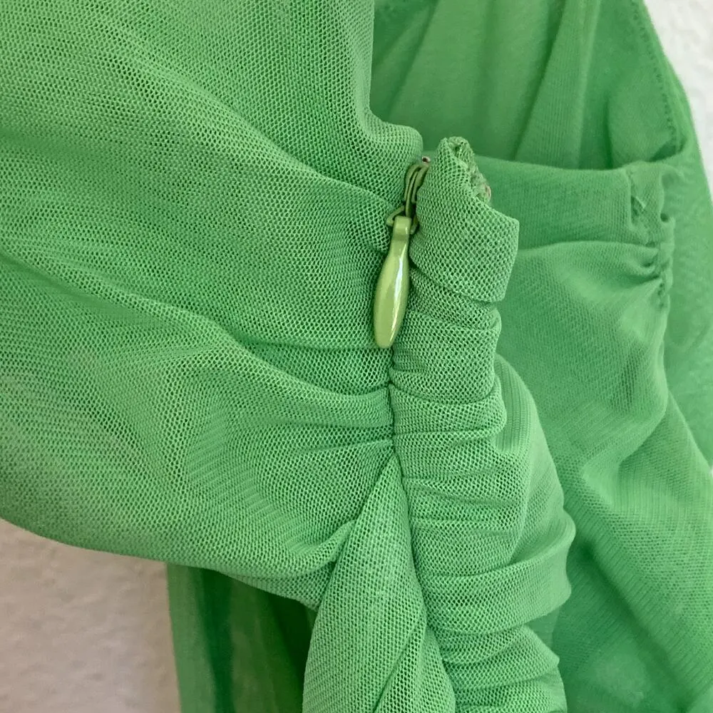 Michael Costello x REVOLVE Mesh Cut Out Knee Length Dress in Kelly Green - Image 7