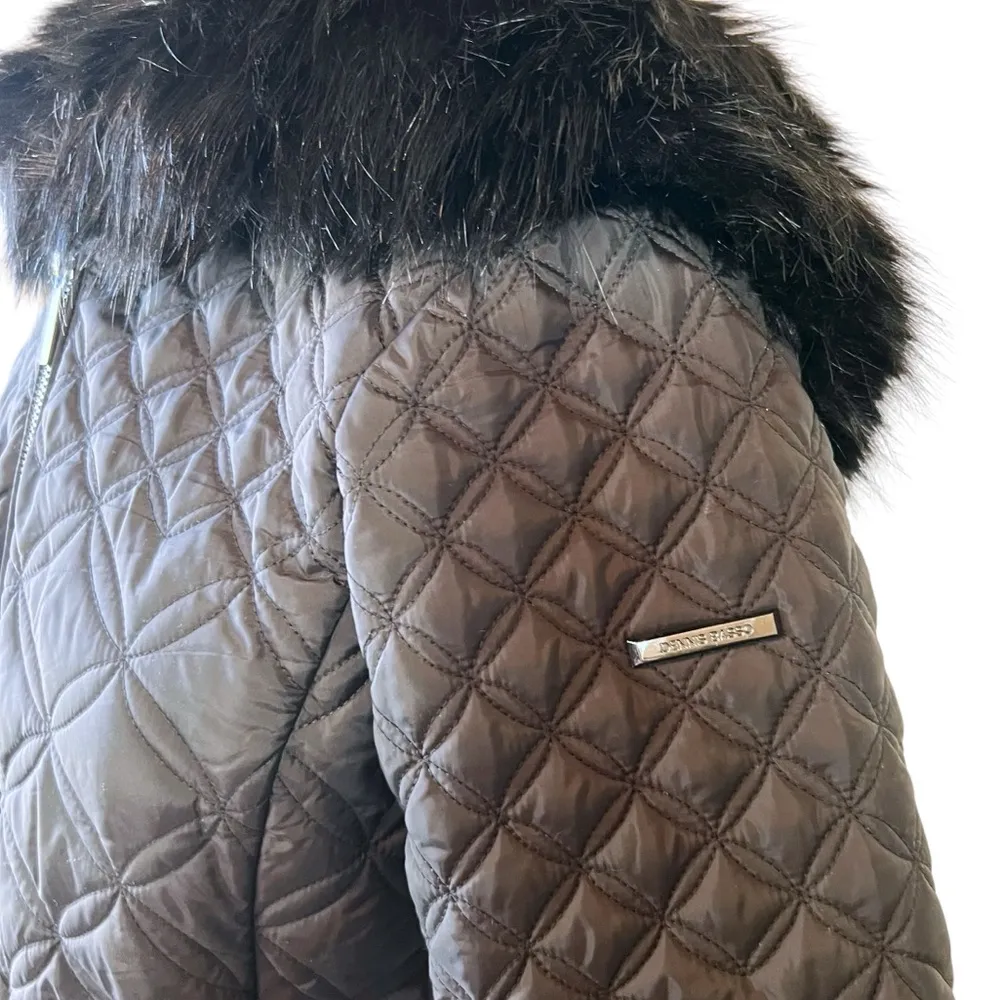 Dennis Basso Quilted Coat Faux Fur Trimmed. - Image 9