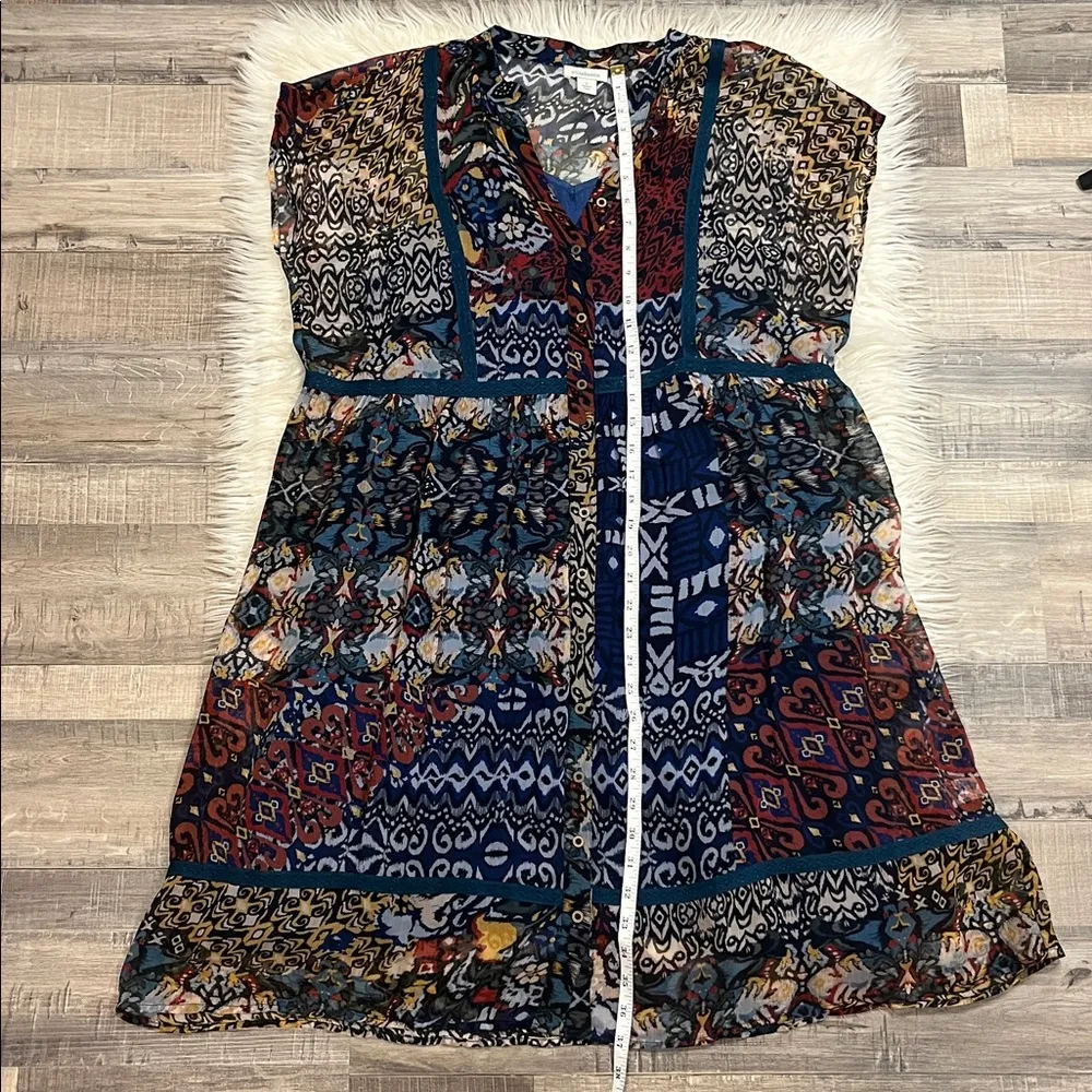 Sundance Trephina boho mixed print dress with solid slip underneath L - Image 6