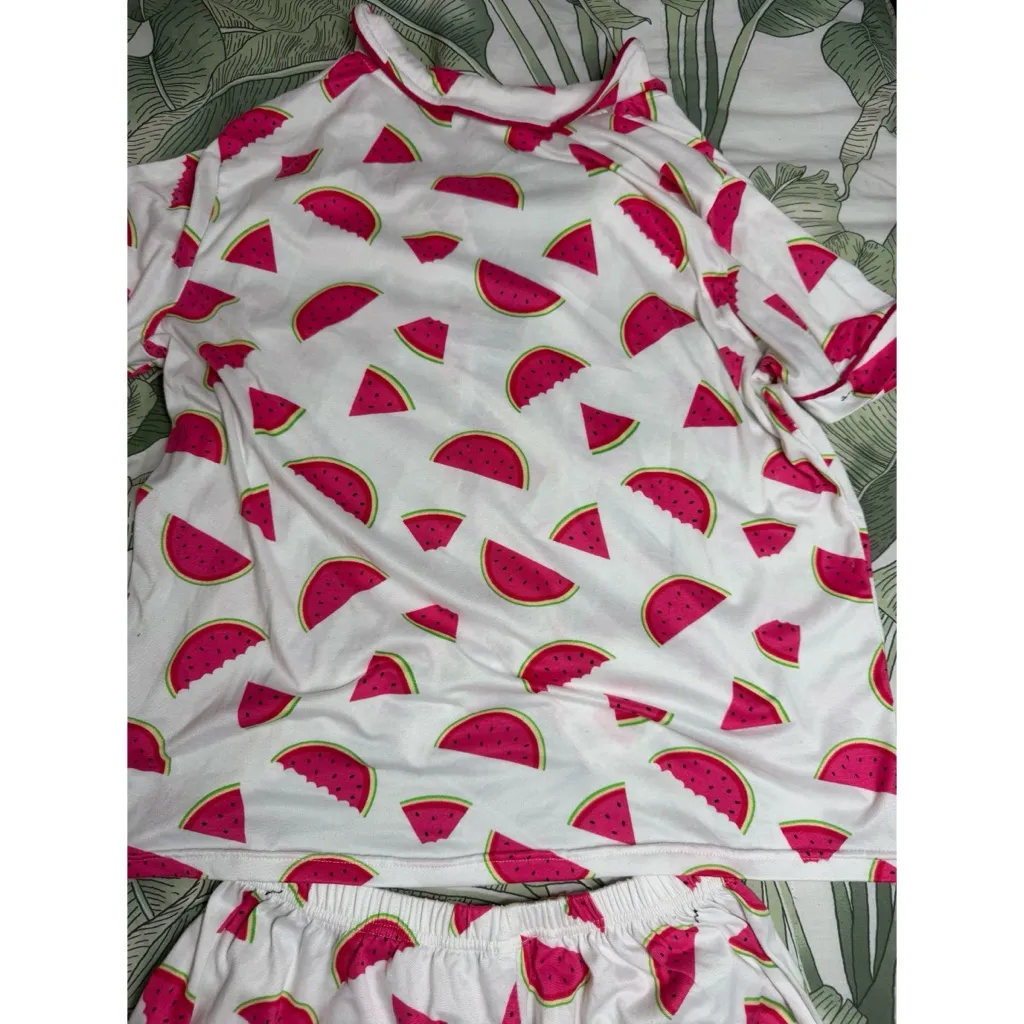 Esti Couture White Watermelon Print Two Piece Button Down Top and Shorts Pajama Size L - Image 7