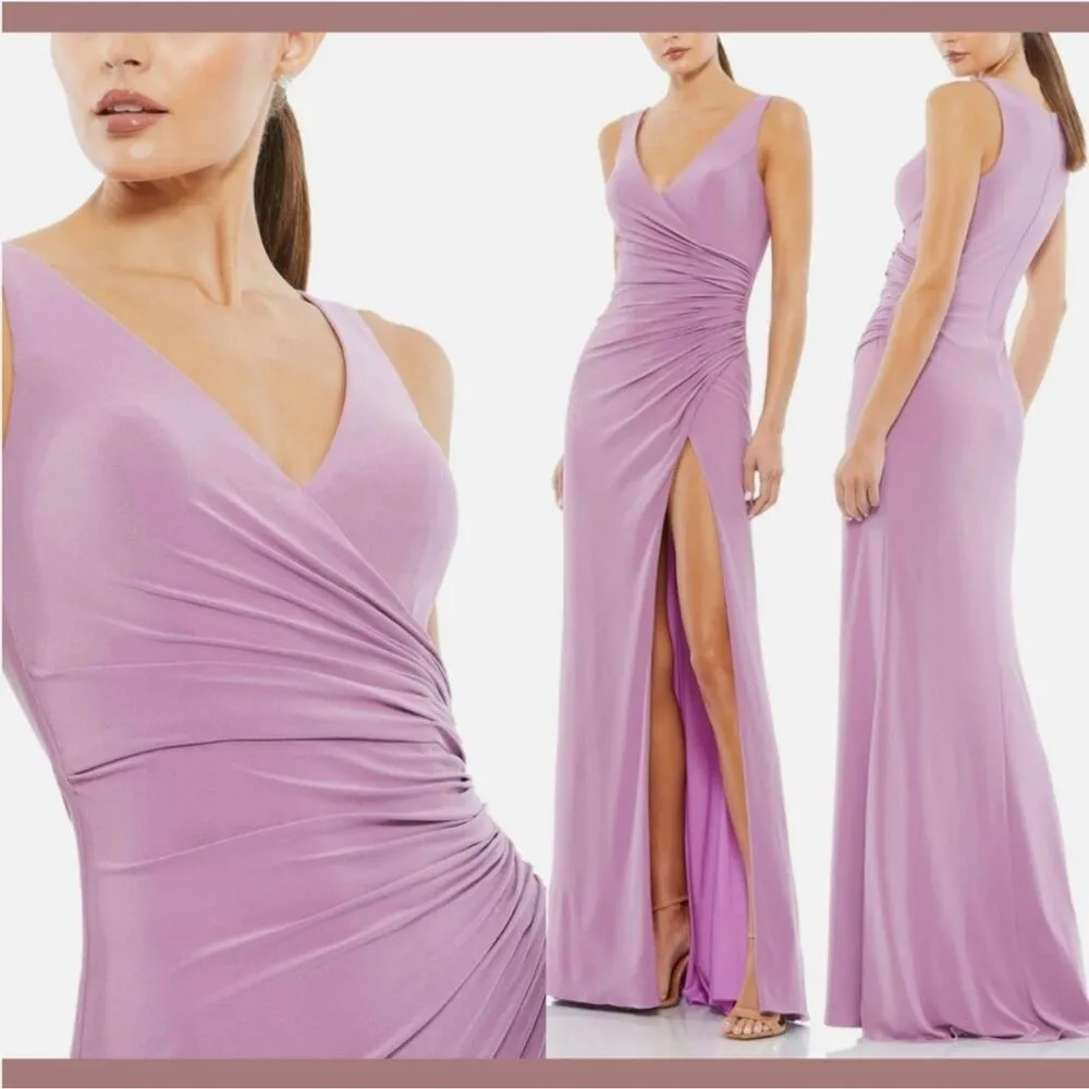 IEENA Mac Duggal Faux Wrap Thigh High Slit V-Neck Sleeveless Gown NEW Size 14 - Image 2