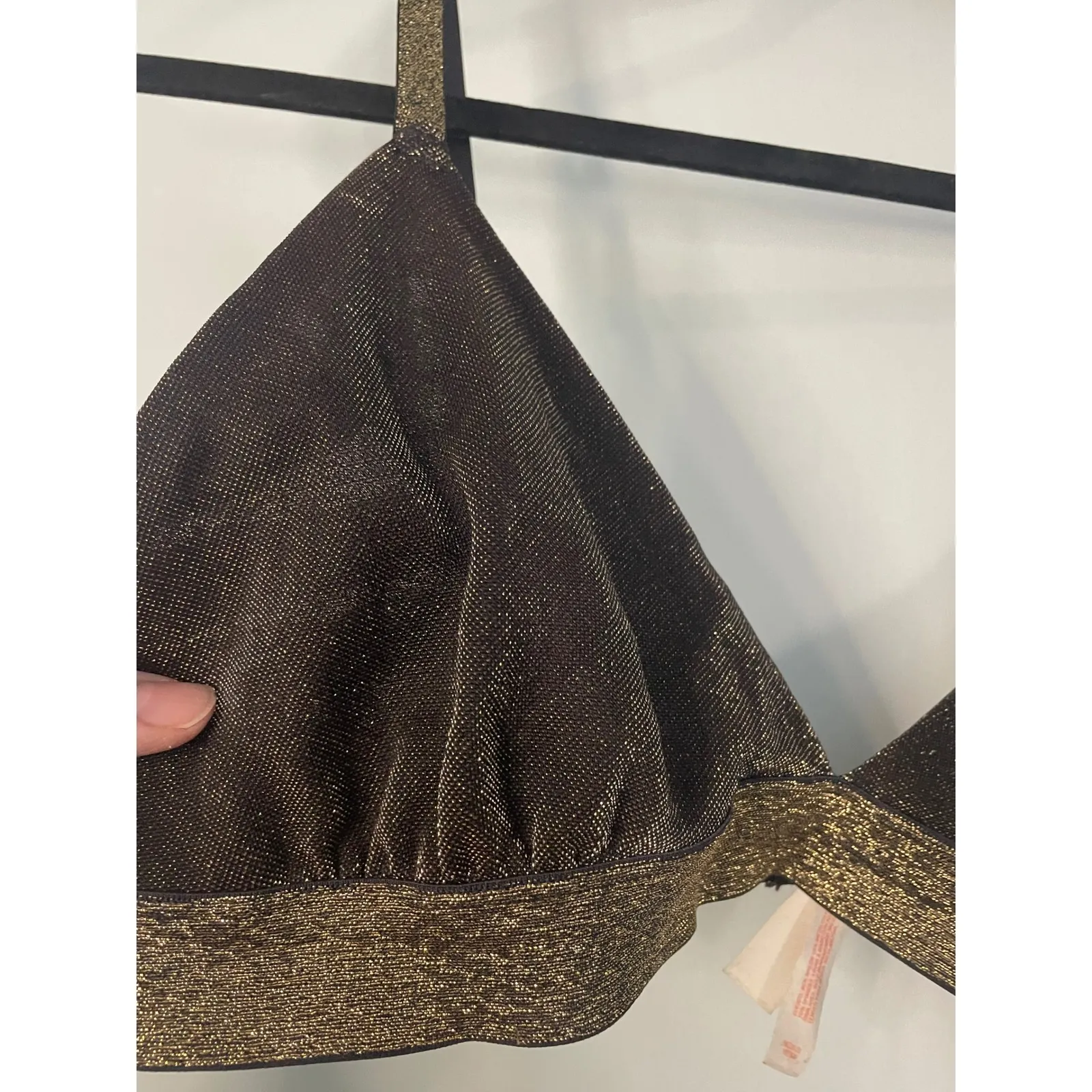 Calsie Women's Black Metallic Gold Trim Bralette Triangle Bra Top Size M Size M - Image 2