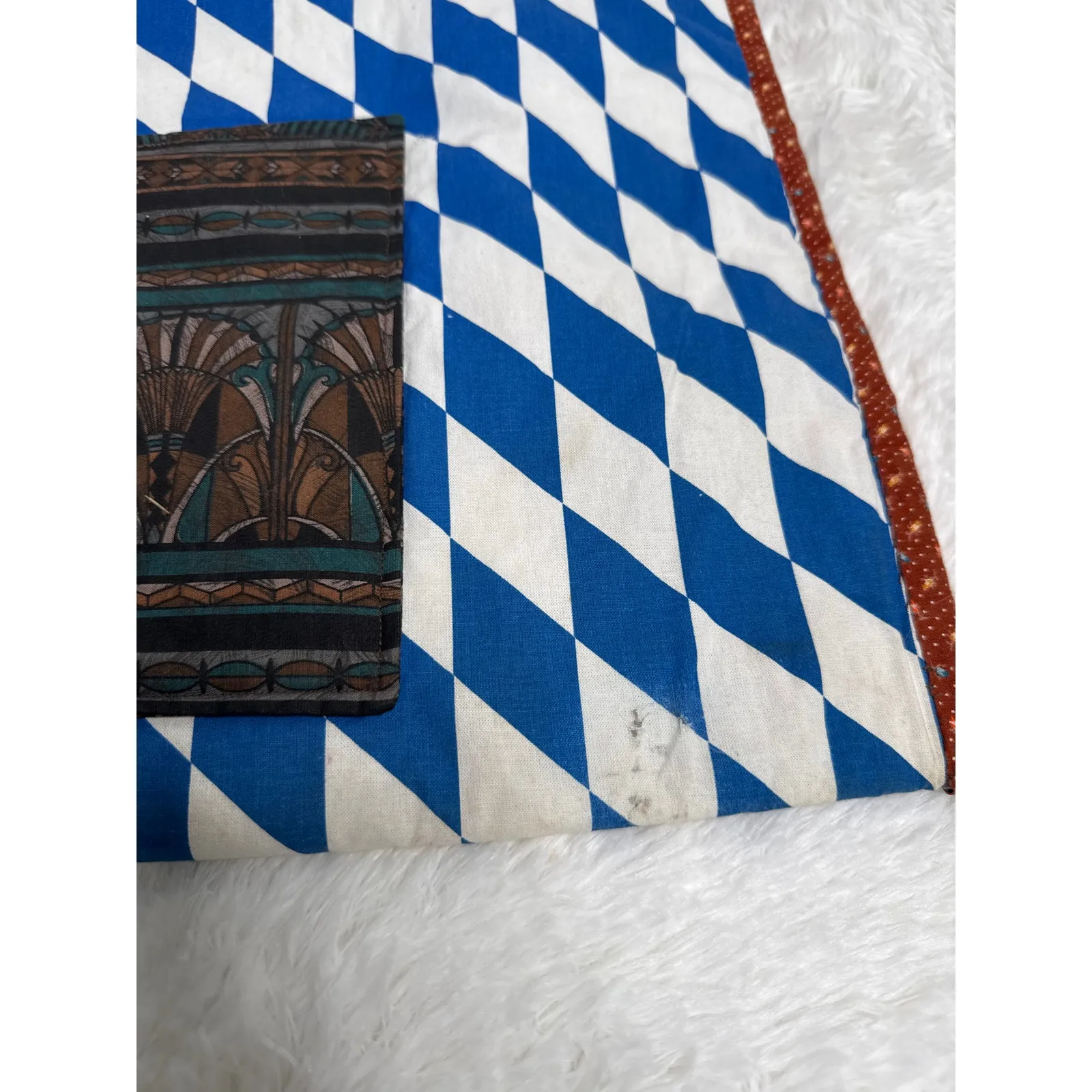 Handmade Quilted Patchwork Messenger Briefcase Bag Blue Red Brown OOAK - Image 14