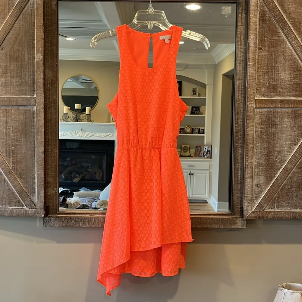 Neon Coral Orange Dress Asymmetrical Summer Womens Small - Image 6