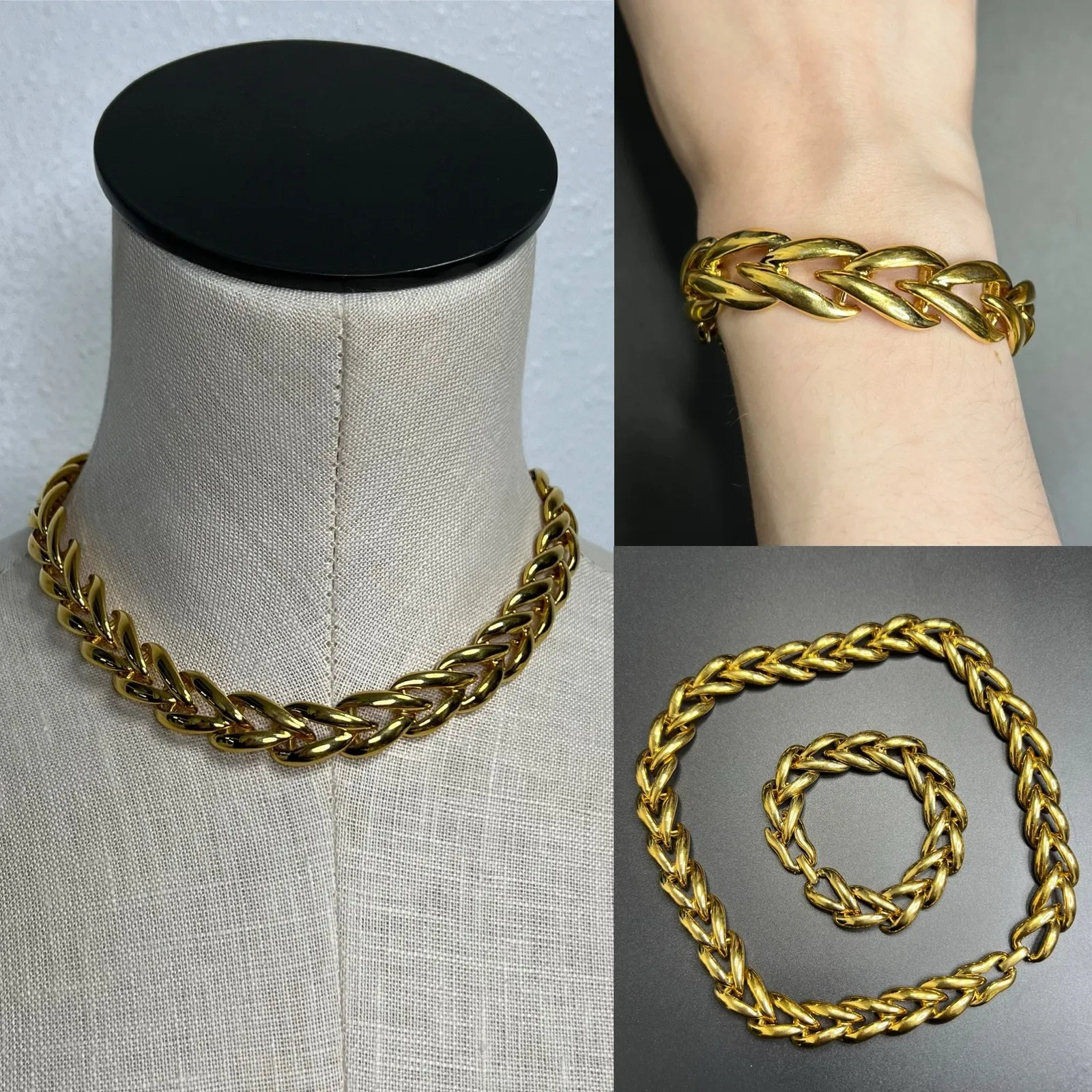 Vintage Napier Gold Tone Chucky Chain Chocker Necklace Bracelet Set - Image 2