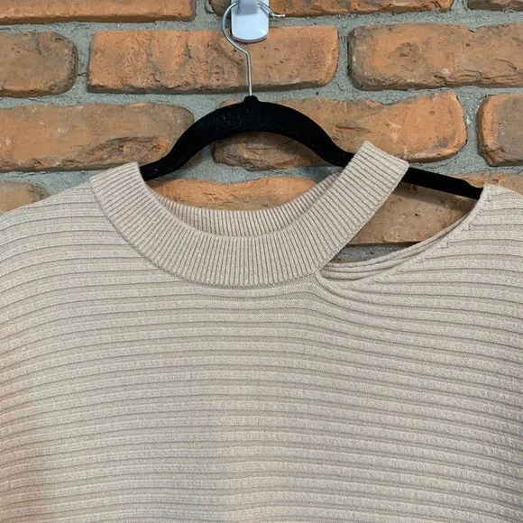 Kirundo Cut Out Sweater Womens Large Beige Ribbed Knit Pullover Long Sleeve Top Tan - Image 2