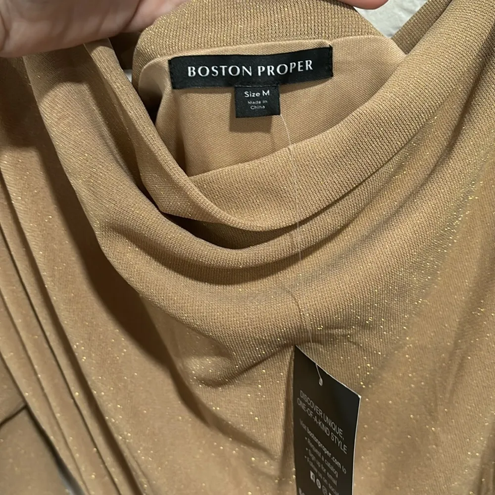 Boston Proper NWT Three Quarter Tie Waist Metallic Shimmer Maxi Dress Size Med - Image 2