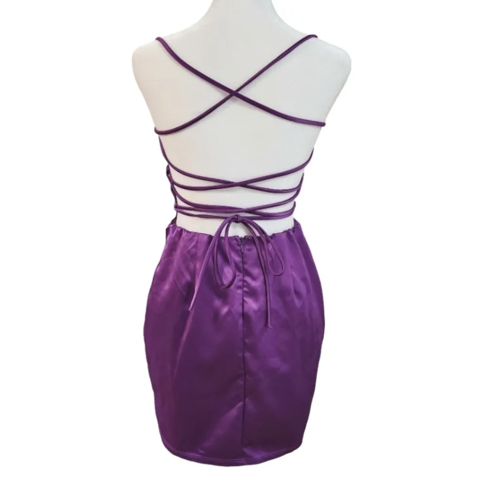 Lucy in the sky purple satin lace up mini dress - Image 5