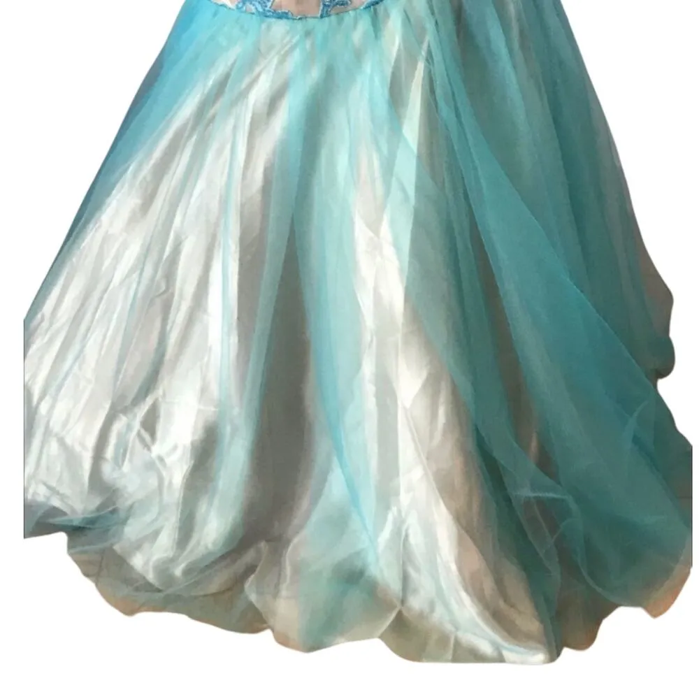 FORMAL GOWN Mermaid Embellished Aqua/Nude Tulle Skirt Ilusion Mesh Beaded Neck Size M - Image 6