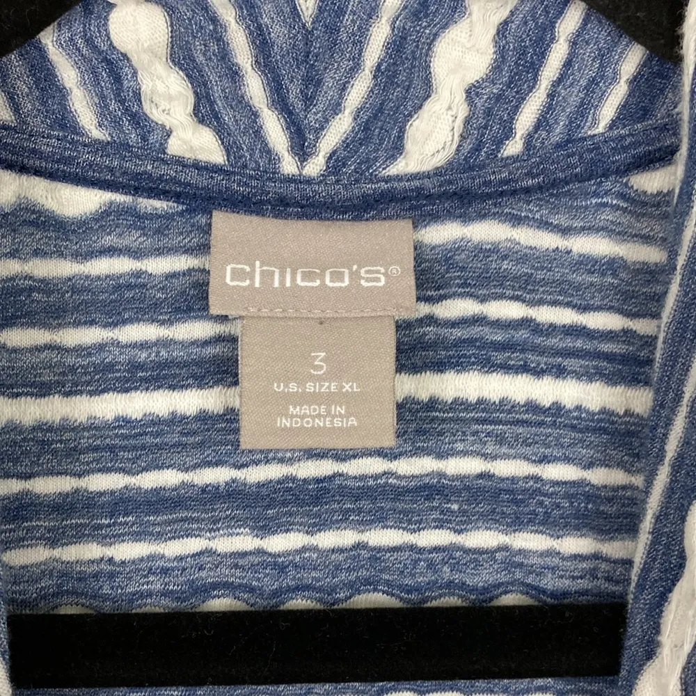 Chicos Striped Cardigan Sweater Flowy Women’s Size XL Cotton Blue White - Image 3