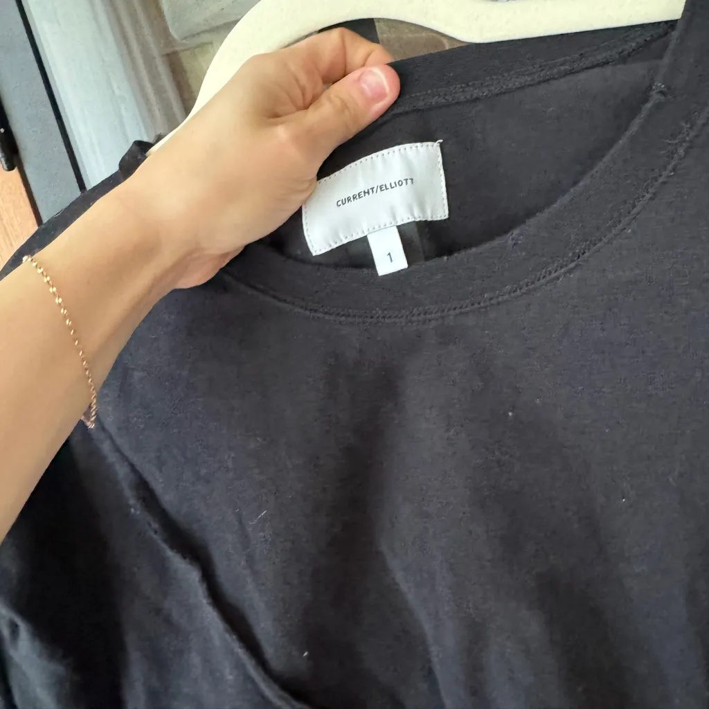 Current/Elliott The Pintucked Dress Caviar Destroy TShirt Mini short sleeve - Image 3