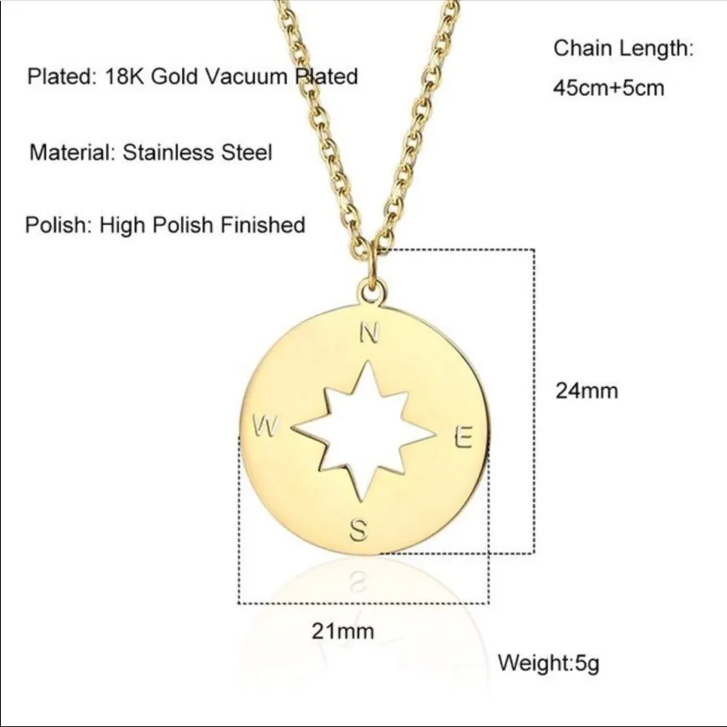 Compass wanderlust 18k‎ vacuum plated necklace Gold - Image 4