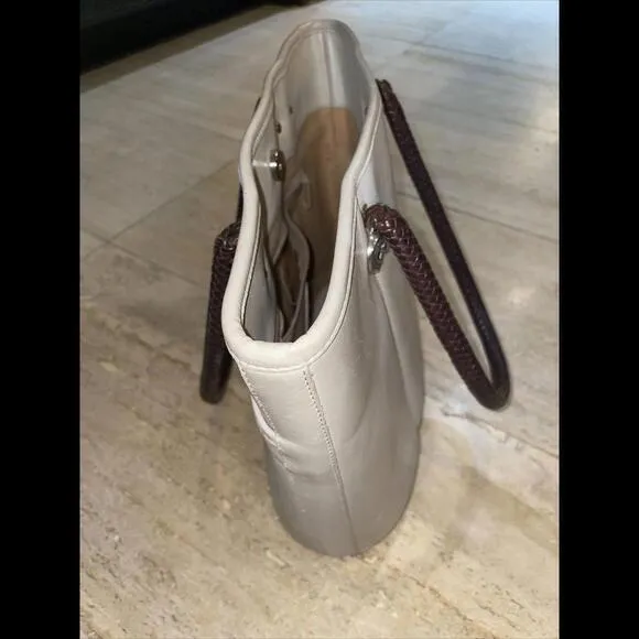 Bug‎ Brighton Braided Leather Cream Handbag Purse Tote 14”x10.5”x5” - Image 7