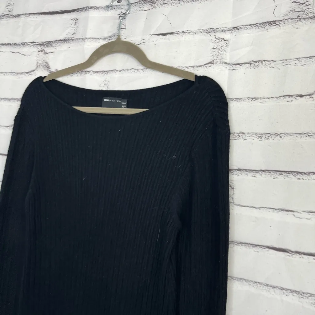 ASOS DESIGN Maternity Black Ribbed Long Sleeve Maxi Dress Women’s US 8 Minimal - Image 7