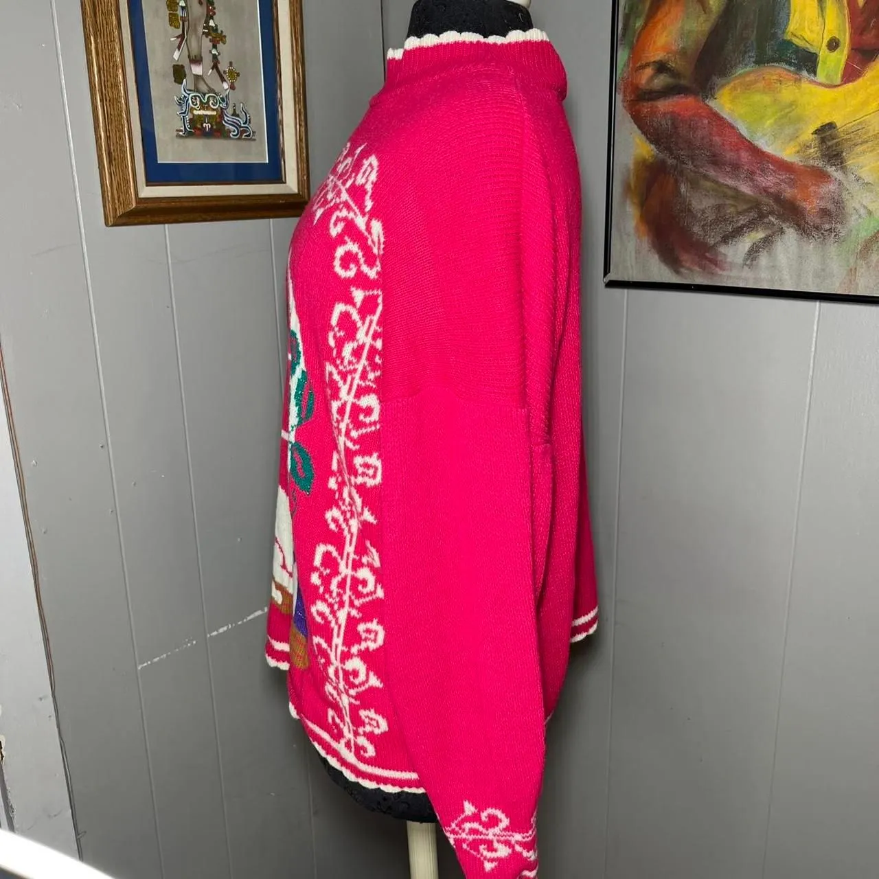 Vtg Knit Cat Kitten Sweater Spunky Pink Glittery Sparkle Granny Core Oversized Size undefined - Image 4