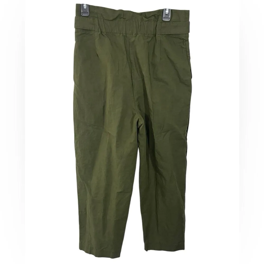 Zara Paperbag Waist Linen Blend‎ Barrel Leg Pants Size MEDIUM Army Olive Green - Image 2