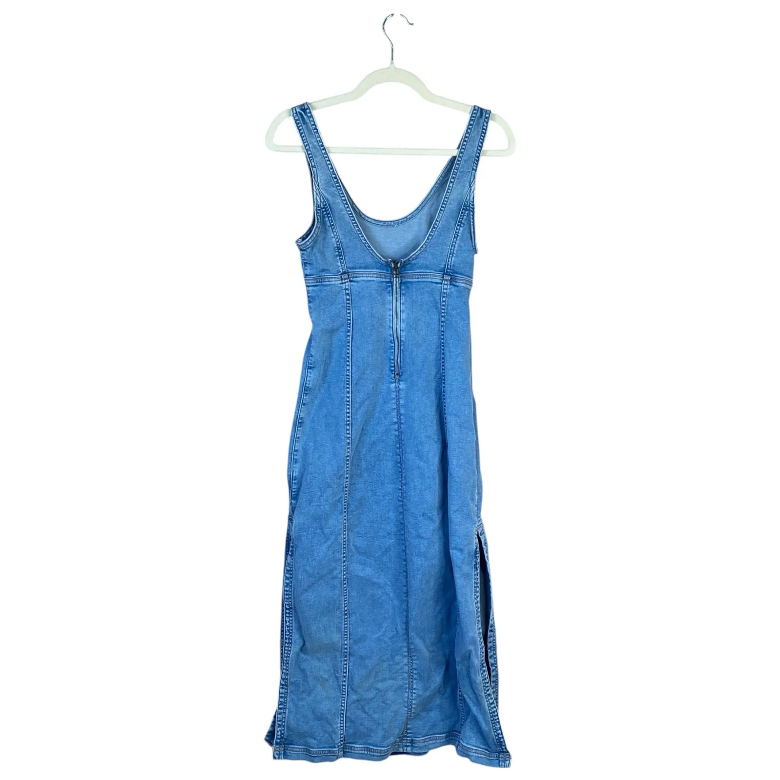 AMERICAN EAGLE Denim Scoop Neck Maxi Dress Size 4 Light Wash Midi Western - Image 2