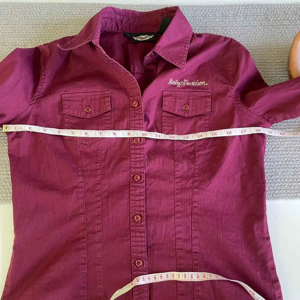 Harley Davidson Burgundy Stretch Cotton Fitted Button Down Shirt Size Medium Red - Image 9