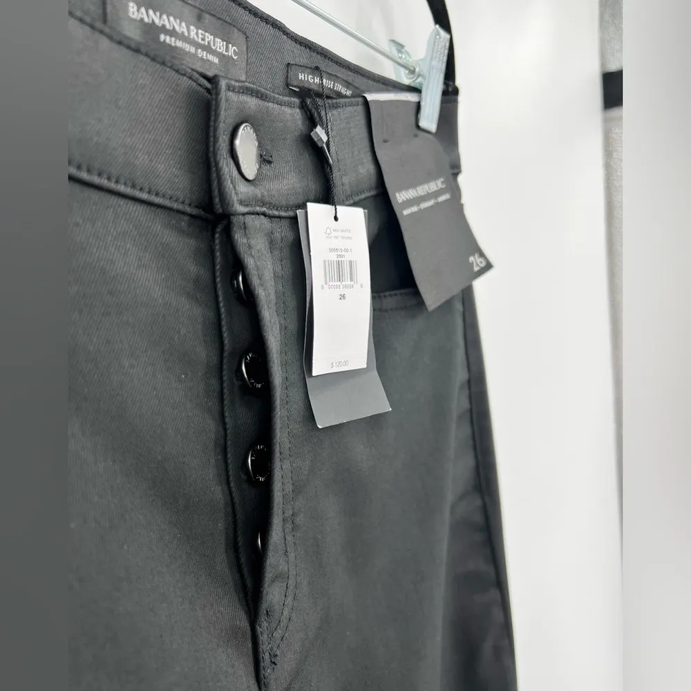 🆕 NWT Banana Republic High Rise Straight Leg Ankle Jeans Wax Coated Black Sz 26 - Image 14