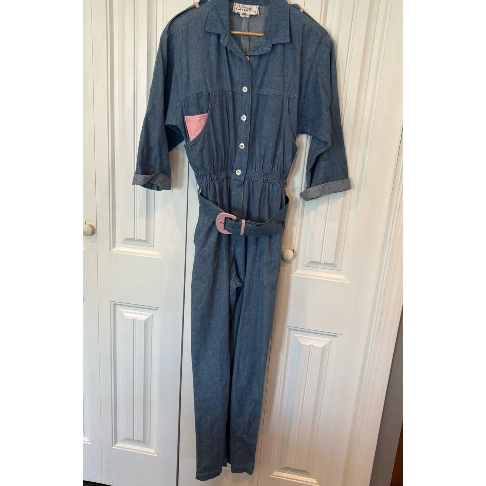 D.‎ Frank Denim Belted Jumpsuit Size 8 Blue - Image 4