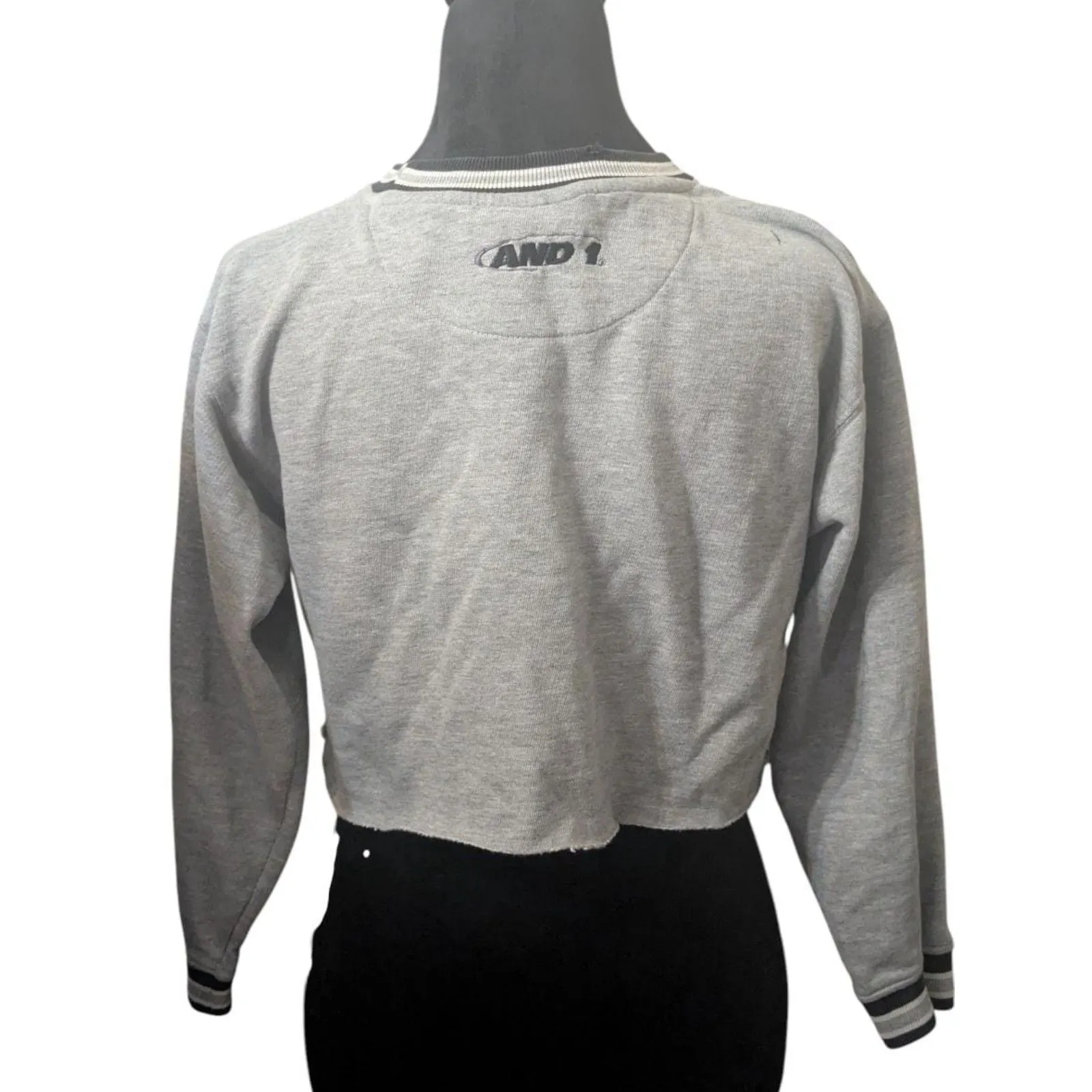 Vintage AND1 Basketball Cropped Sweatshirt Gray Raw Hem Streetwear Y2K Small - Image 7