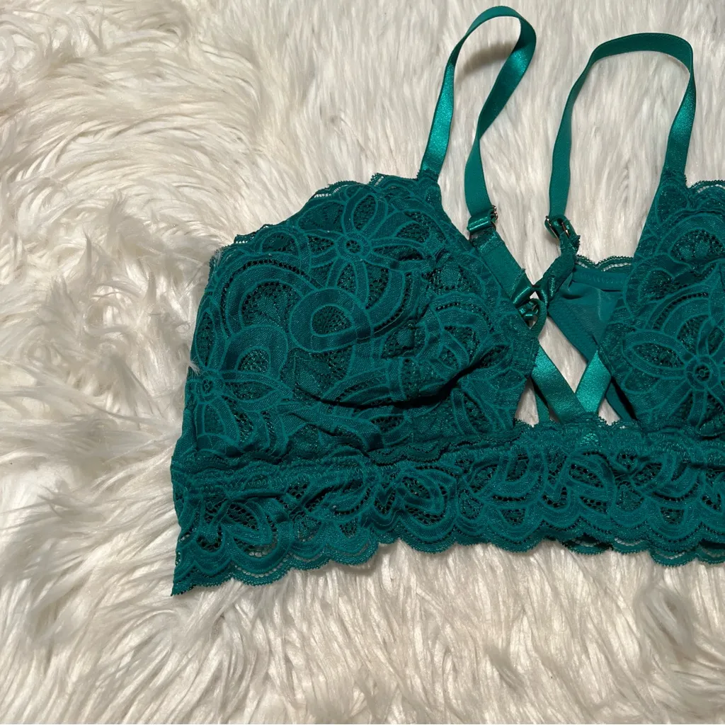 Aerie Show Off Rooftop Garden Lace Padded Plunge Bralette Green Envy XL - Image 5