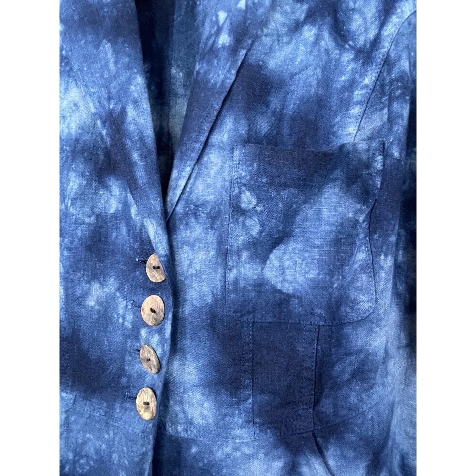 Soft Surroundings  Eza Tie Dye 4 Button Jacket Blue Indigo Linen Pockets Size XS - Image 5