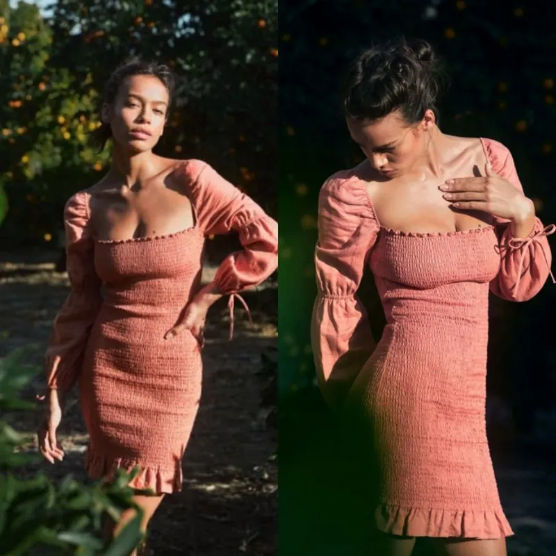 Reformation Hilary Linen Smocked Mini Dress Salmon Medium Spring‎ Summer Resort - Image 2