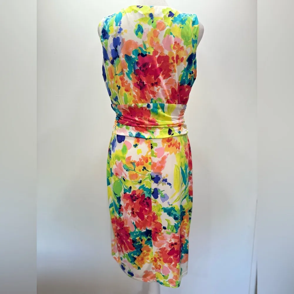 Ralph Lauren Chap’s Draped Wrap Front Colorful Floral Sleeveless Dress Medium - Image 6