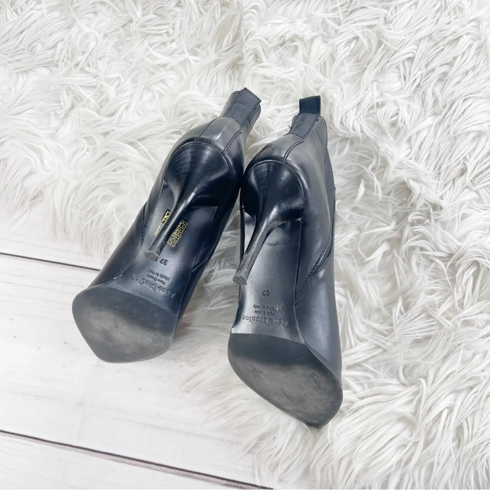 Acne‎ Jemma Chelsea Women's Pointed Toe Leather Boots In Black Size 37 - Image 5